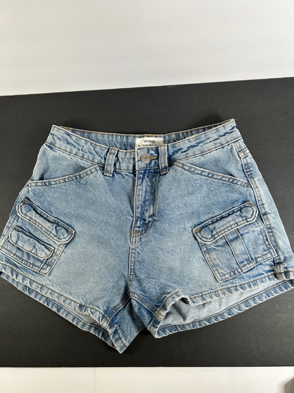 Cotton on denim jean shorts mini cargo pockets sz 4